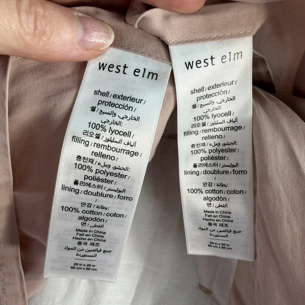 West Elm‎ Set Of 2 Lush Tack Stitch Euro Sham Pink Quilted Pillow Cover Bedding